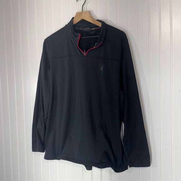 Spyder Active Black 1/4 Zip Pullover L Soft Stretch Ski Base Layer Spellout logo - Picture 1 of 7